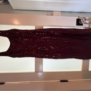 Lulu's Deep Red Sequin Midi Dress